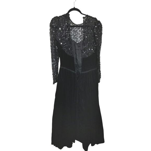 3791) Vintage Jessica McClintock Black Velvet with Lace Decolletage Dress Size 6 - Picture 4 of 12